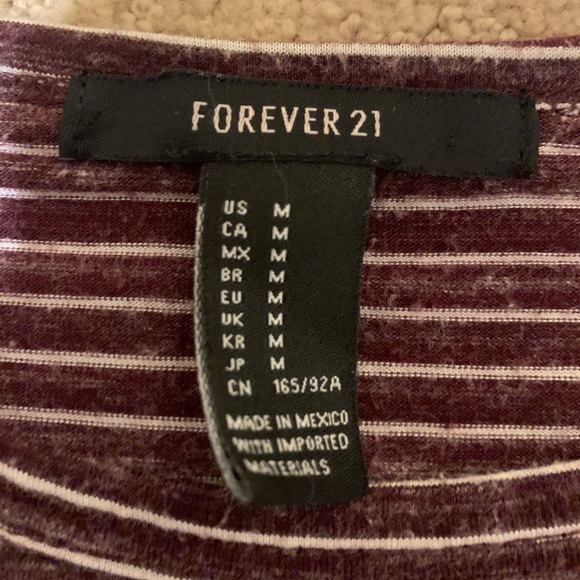Maroon/burgundy & white stripped crop top size medium forever21 - Picture 4 of 4